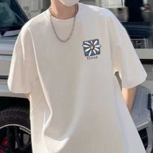 오버핏 반팔 티셔츠 캐주얼 루즈핏 백프린트 반팔티 남녀 공용 데이지 프린팅 백프린팅