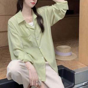 2컬러 하늘하늘 여리핏 찰랑 포켓 얇은 셔츠 남방 체크셔츠 오피스룩 출근룩 데일리룩