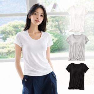 여성 여름 무지 모달 쿨 노브라 캡내장 반팔 티셔츠