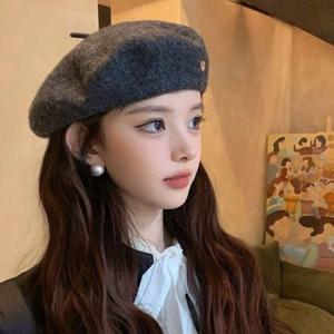 여자 깔끔 예쁜 모자 미니 장식 포인트 울 혼방 귀여운 베레모 겨울 버킷햇 여성 니트