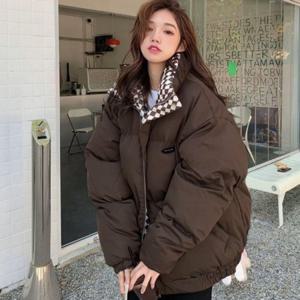 여성 겨울 루즈핏 스타일 체크 패턴 포인트 데일리 깔끔 패딩 점퍼 경량 이너 숏패딩