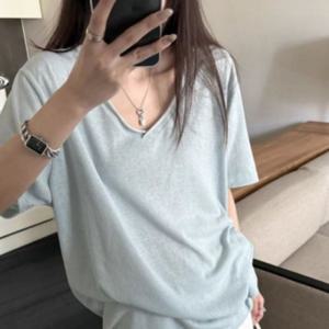 여성 브이넥 린넨 반팔 티셔츠 루즈핏 여리핏 베이직 여름티