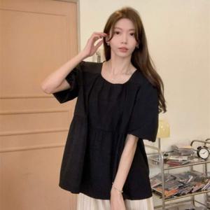 여성 캐주얼 루즈핏 퍼프 플레어 백리스 블라우스