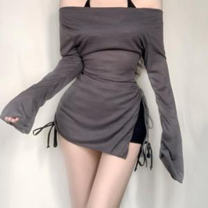 수영복 3pcs 숄더 시스루 셔링 오프 세트