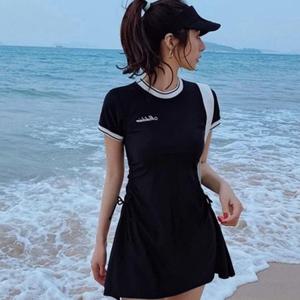 수영복 투피스 스포티 카라 배색 반팔 스커트