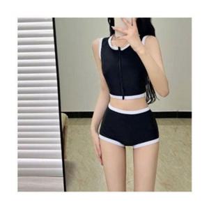 지퍼 모노키니 투피스 라인 비키니 배색 엣지 수영복