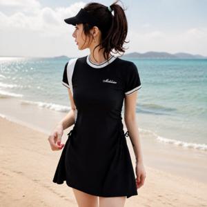 카라 배색 스포티 반팔 투피스 수영복 DA-1008930 여성 비키니