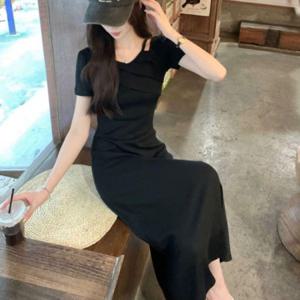 슬림핏드레스 클릭유도 어깨 포인트 반팔 롱 원피스 여성 여름 예쁜 원피스