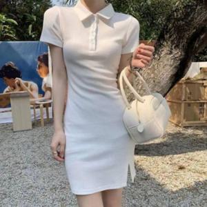 여성원피스 카라 섹시무드 슬림핏 스포티 반팔 골지미니원피스 캐주얼원피스 쫀쫀한 여름 옆트임 클릭유도