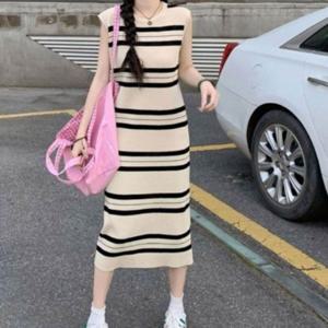 스트라이프원피스 꾸안꾸 민소매원피스 나시 캐주얼 롱 여자원피스 여성원피스 스트라이프 여름 원피스 민