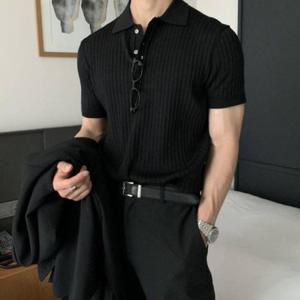 남성 머슬핏 카라니트 반팔셔츠 반소매티