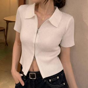 라운드 골지티 반팔니트 여름 세로 투웨이 단정한 가디건 여성