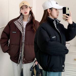 여자 바둑판패딩 안감 예쁜 패턴 하이넥 미들기장 점퍼