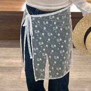 여성 시스루 랩 레이스 레이어드 스커트 데일리룩 랩스커트 롱스커트