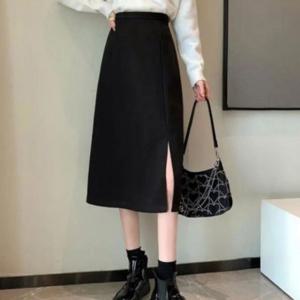 여성 H라인 슬릿 롱 스커트 옆트임 봄 가을 블랙 치마