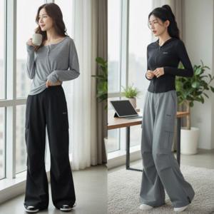 카르피온 더블스트링 카고 와이드바지 SD262010 나팔바지 밴딩팬츠 나팔 바지 여성 데님 나팔바지 팬츠 나