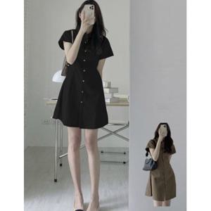 다리길어보이는 핏 캐주얼 버튼 카라 반팔 미니원피스