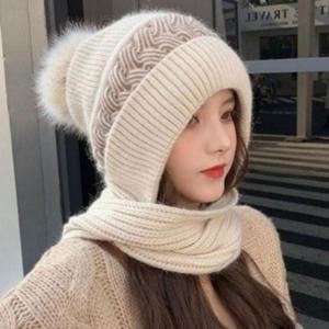 여성 털 넥워머 모자 니트 모자 겨울 방울 방한모 여자