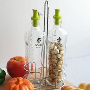 실리콘 뚜껑 스마트 유리 오일병 대 500ml 2P 거치대 세트