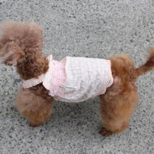 강아지 펀칭 탄탄 플라워 원피스 핑크 1P 끈나시 여름 치마
