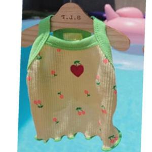 강아지 컬러 편안 앵두 크롭 나시티 옐로우 1P 휴가룩 여름