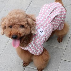 강아지 체크 컴팩트 비숑 올인원 핑크 1P 긴팔 점프수트 쭈리