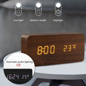 LED 디지털 알람시계 온도계 우드 탁상용 시계 라이트베이지