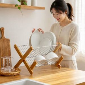 스텐 접이식 식기 건조대 2단 접시 정리대 주방 싱크대 선반