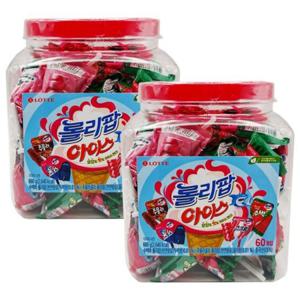 파티 간식 롯데 롤리팝 아이스 캔디 660g 2캔 버킷용기 사탕 선물