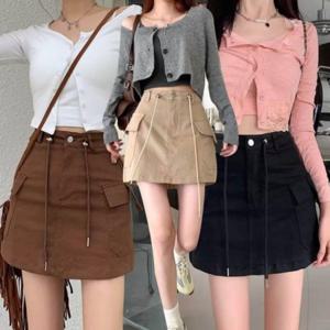미니 치마 허리 스트링 빈티지 무드 카고스커트 건빵 여성