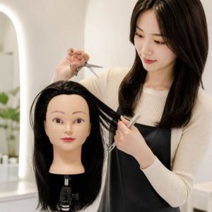 헤어 마네킹 민두 커트 연습용 인모 통가발 거치대 미용실 교육용 스탠드 훈련 도구