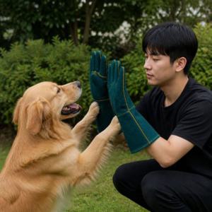 강아지 훈련용 소가죽 장갑 물림 할큄 손 반려동물 교육용