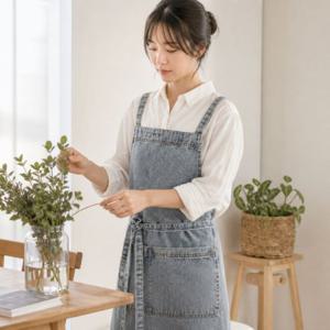 데님 앞치마 카페 작업용 스타일 주방