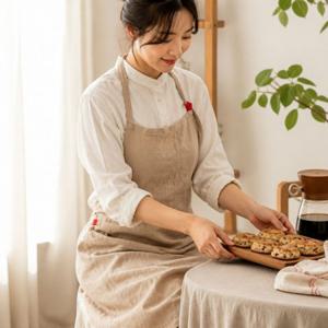 린넨 목걸이 앞치마 베이킹 카페 스트랩 주머니형 의류