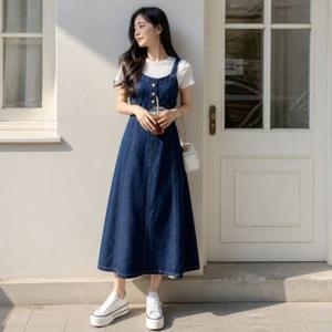 백밴딩 데님 뷔스티에 원피스 여성 봄 여름 가을 청원피스 조끼 슬림핏 치마