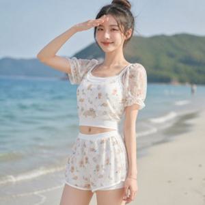 플라워 백리본 투피스 치마 여름 물놀이 휴양지 수영복