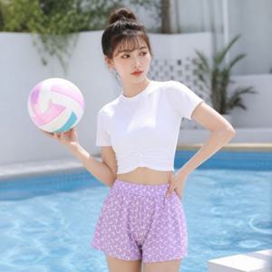 여성 셔링 투피스 래쉬가드 크롭 수영복 바캉스 비치웨어