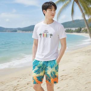 야자수 패턴 커플 래쉬가드 남녀공용 바캉스룩 상하의 수영복 휴가 비치웨어