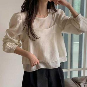 얇은 긴팔 탑 투피스 세트 NM0276 원피스 오버핏 여성 여성정장 숙 가을 블라우스 루즈핏 남방 블라우스 얇