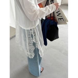리브가제이 무지 여자 여성 화이트 긴팔 레이스 레이어드 티셔츠 원피스 빅사이즈 봄 여름 가을 사계절