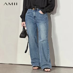 Amii Minimalism 여성 청바지 2024 가을 빈티지 데님 바지 루즈한 와이드 레그 팬츠 여성 캐주얼 바지 여성 바지 12270097