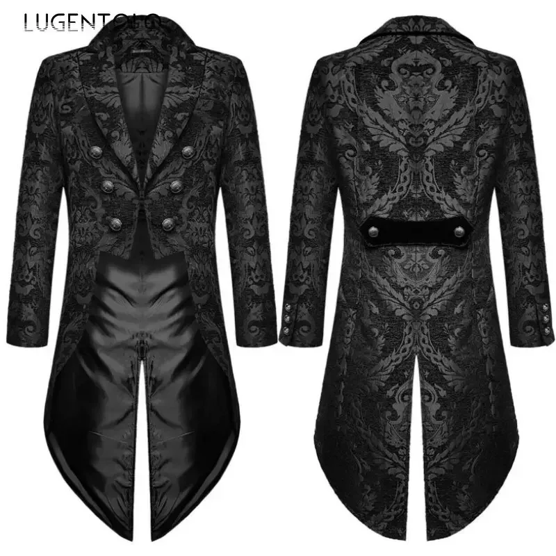 남자 고딕 Steampunk Tailcoat 자켓 자카드 빅토리아 빈티지 중세 파티 코트 댄스 파티 르네상스 의상 옴므 새로운 턱시도