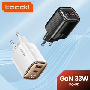 Toocki GaN USB 충전기 33W 디지털 디스플레이 QC3.0 PD 고속 충전기 유형 C iPhone 15 14 13 Pro Max Smausng Xiaomi Honor POCO