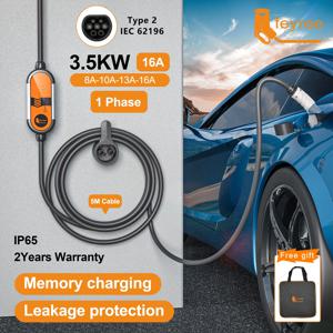 Feyree Type2 16A 3.5KW 휴대용 EV 충전기 EVSE 충전 케이블 5m, Schuko 플러그 전류 포함 전기 자동차 충전기 조절 가능