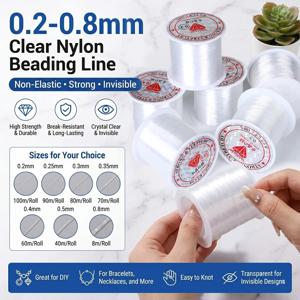 투명 나일론 비딩 라인 0.2-0.8mm 비탄성 인비저블 비즈 실 DIY 팔찌 목걸이 쥬얼리 만들기 8-100m 롤