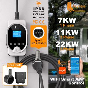 페이리 타입2 EV 충전기 EVSE 월박스 22KW 11KW 3P 스마트 앱 Wi-Fi 제어 7KW 32A 1P EV 차량용 전류 및 충전 시간 설정
