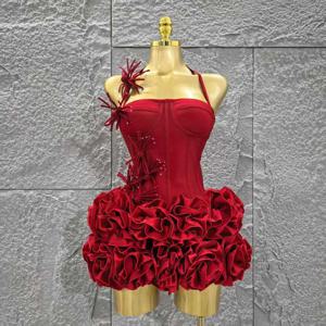 붉은 색 여성 섹시한 홀터넥 전체 Florals 2 조각 Bodycon 미니 붕대 드레스 축하 나이트 클럽 파티 생일 드레스