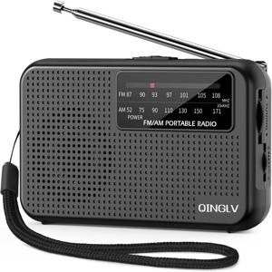 휴대용 AM FM 라디오 플레이어, 배터리 구동, 텔레스코픽 안테나 수신, 헤드폰 잭 포함, 실내외 및 비상용