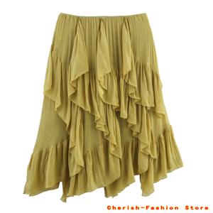 Topenomi Fairy Tierred Ruffled 스커트 여성 여름 단순 솔리드 탄성 허리 a 라인 롱 스커트 K 패션 다목적 Юбка