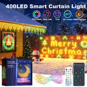 음악, 앱 제어 및 리모컨이 포함된 400-800 LED RGB 스마트 커튼 조명, 크리스마스 및 할로윈 장식용 LED 파티 조명